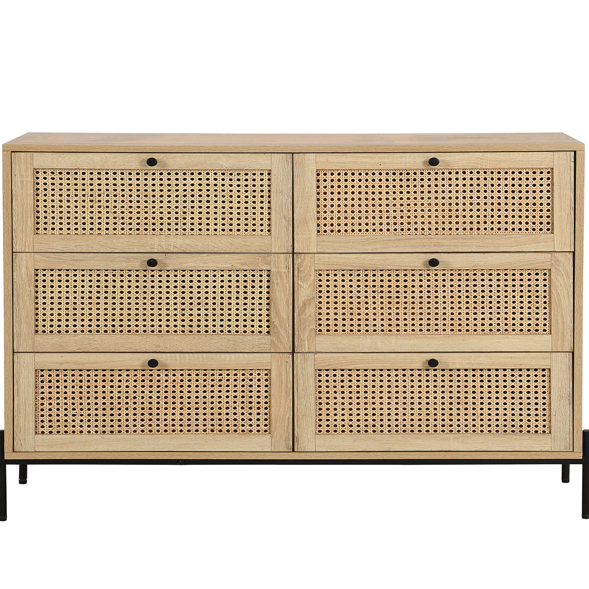 Commode 6 tiroirs en cannage et effet chêne - IRIS naturel, HOMIFAB