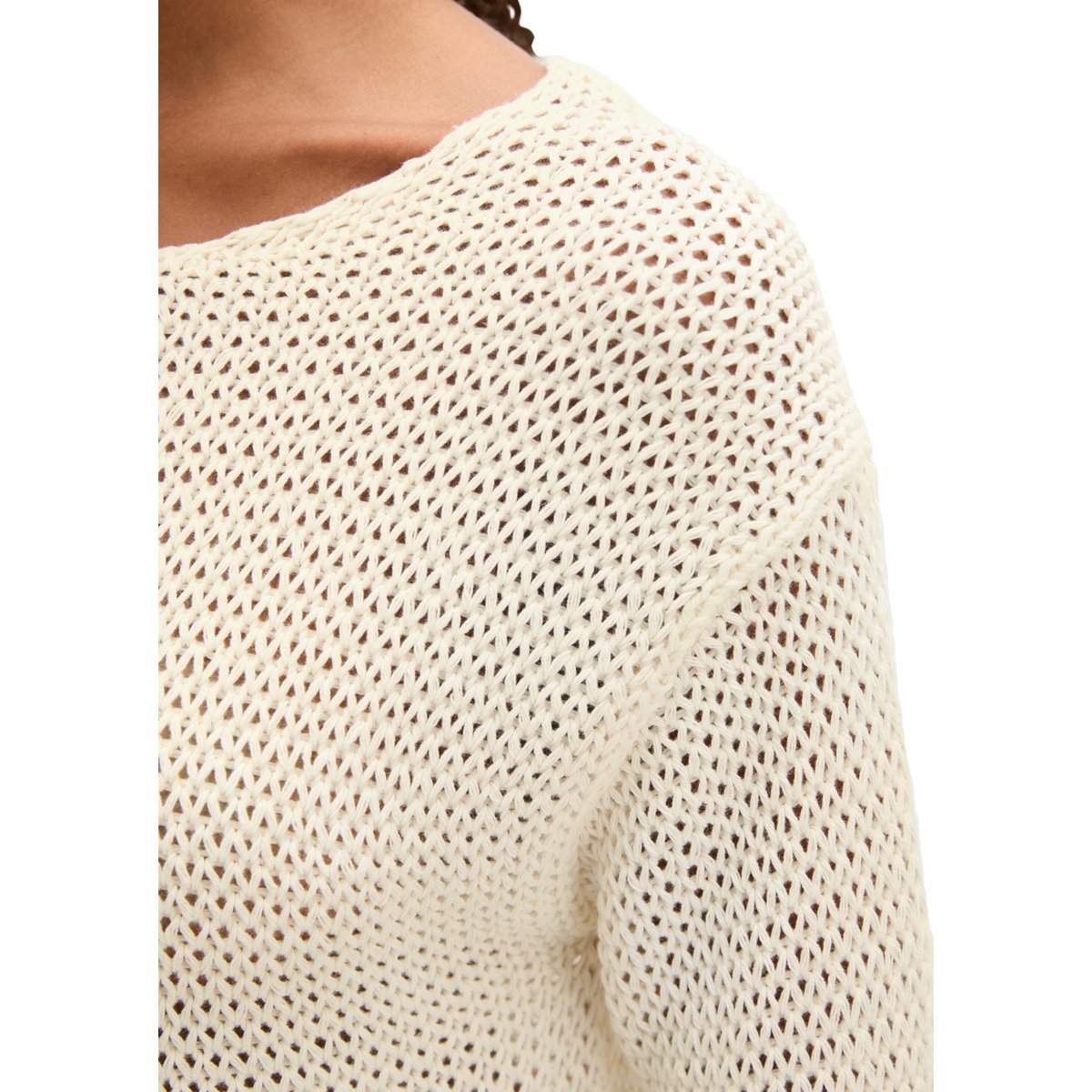 Pull en vrac en mélange de lin et de coton blanc naturel, MARC O'POLO