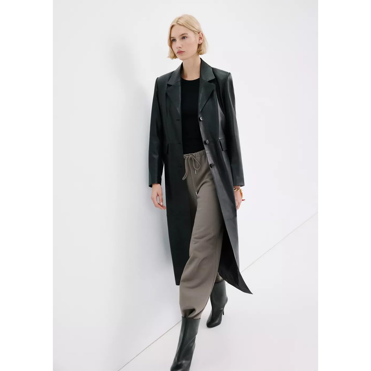 Pantalon coton taille élastique gris, MANGO