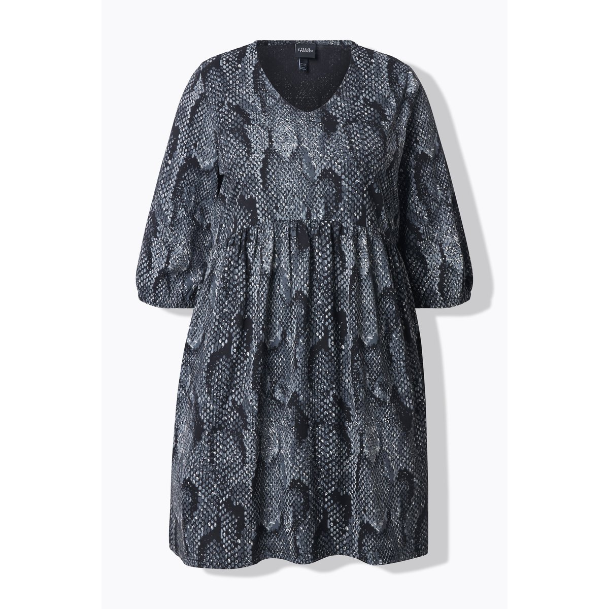 Robe en jersey évasée à col en V et manches classique noir, ULLA POPKEN
