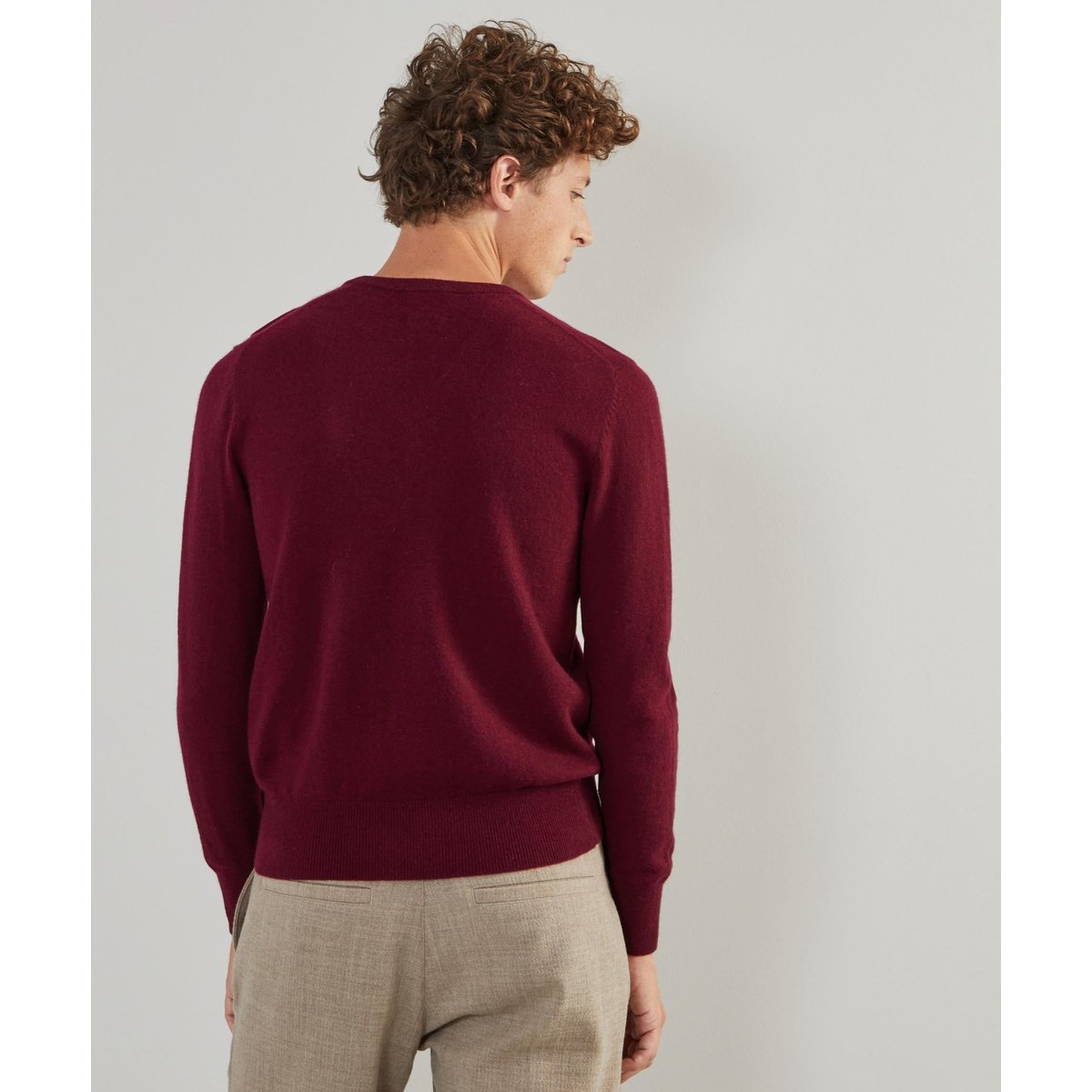 Pull homme col V en cachemire 2 fils bordeaux, RODIER