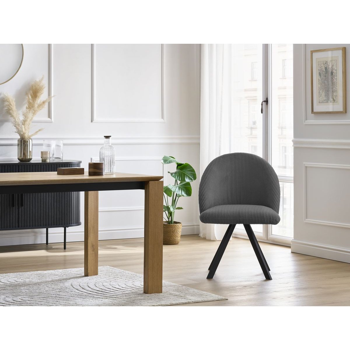 Chaise velours côtelé, LALIE gris foncé, BOBOCHIC