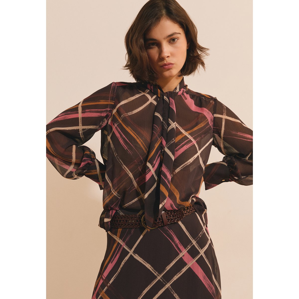 ETAM TOP BABETTE IMP - BLOUSE imp fd mauve, ETAM