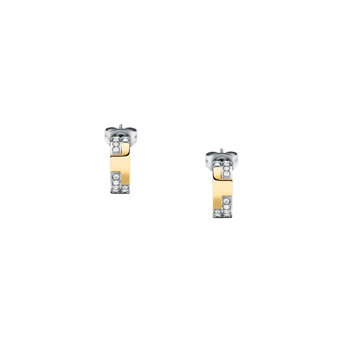 Boucles D'Oreilles en acier,cristaux, T-LOGO argent, or, TRUSSARDI