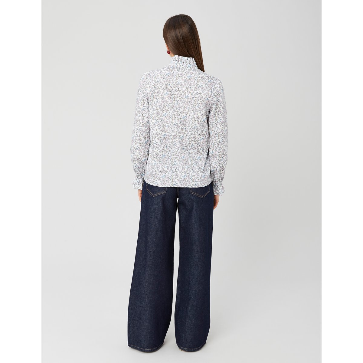 Chemise col montant imprimé fleuri rose pâle, BZB