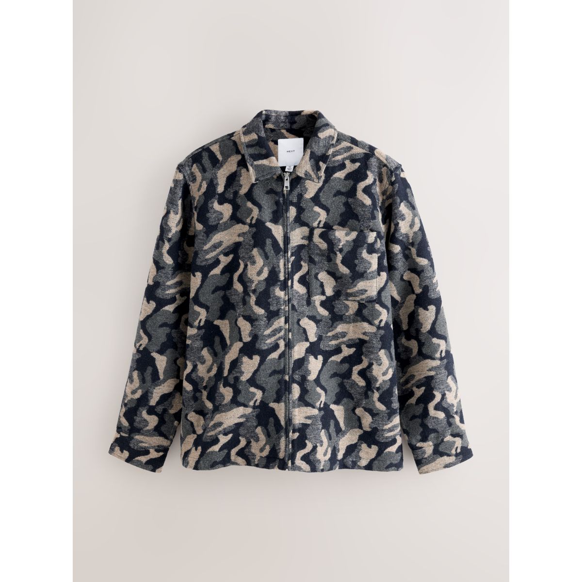 Veste surchemise zippée à motif camouflage bleu marine, NEXT