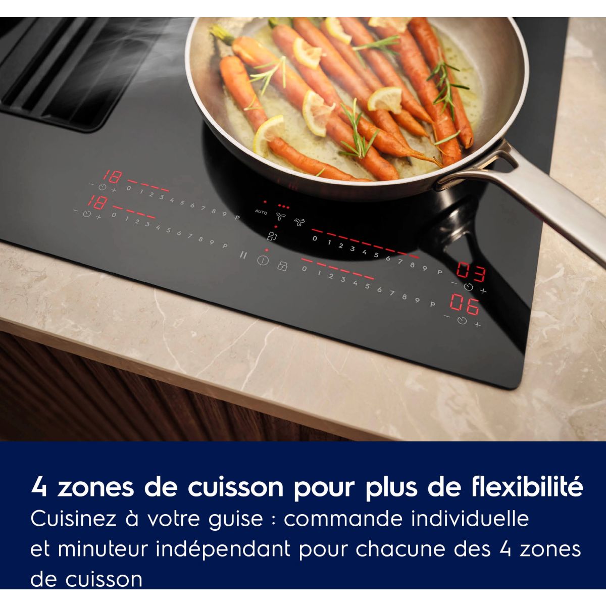 Plaque induction aspirante KCC8344 - Hotte intégrée 80cm couleur unique, ELECTROLUX