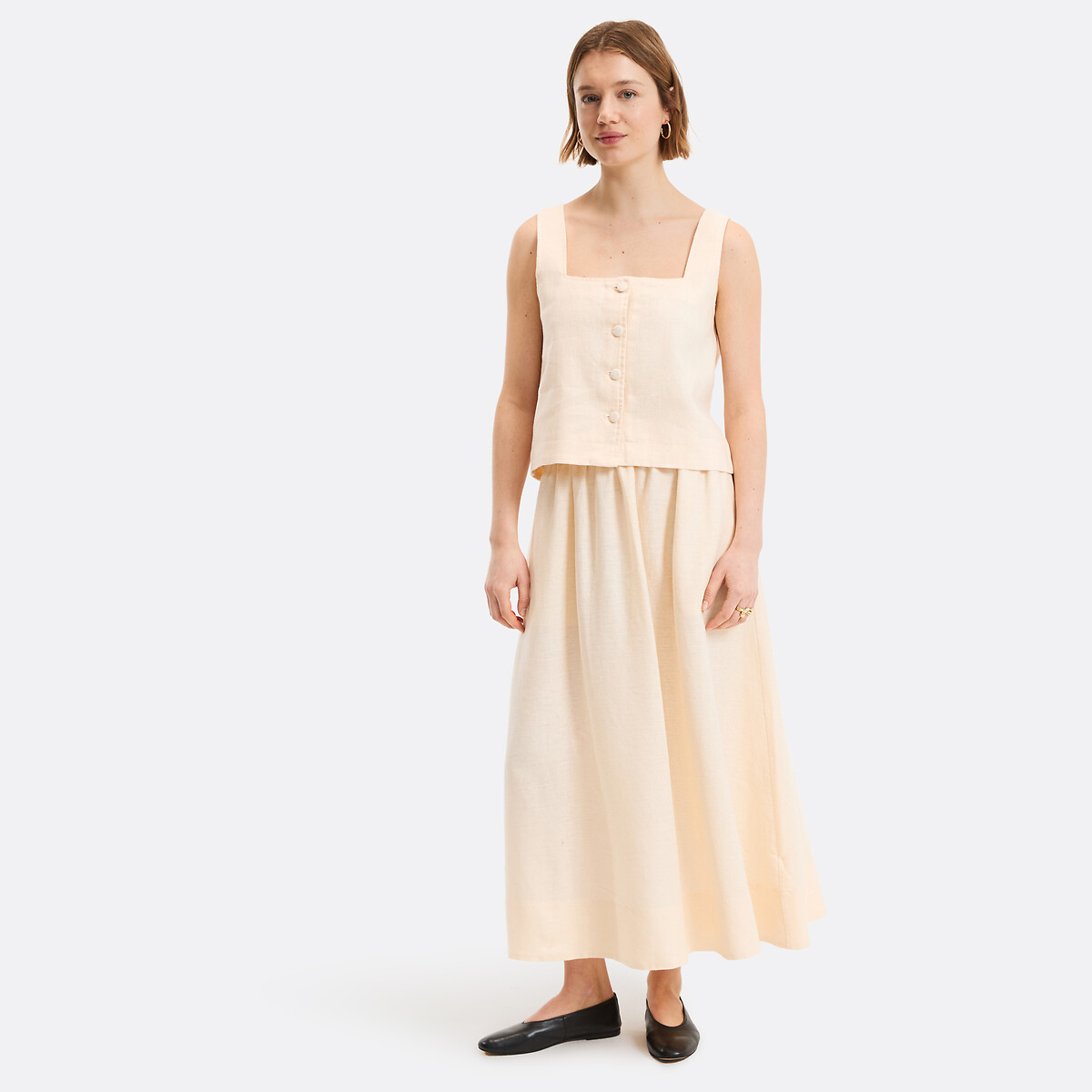 Jupe longue évasée en lin jaune pastel, LA REDOUTE COLLECTIONS