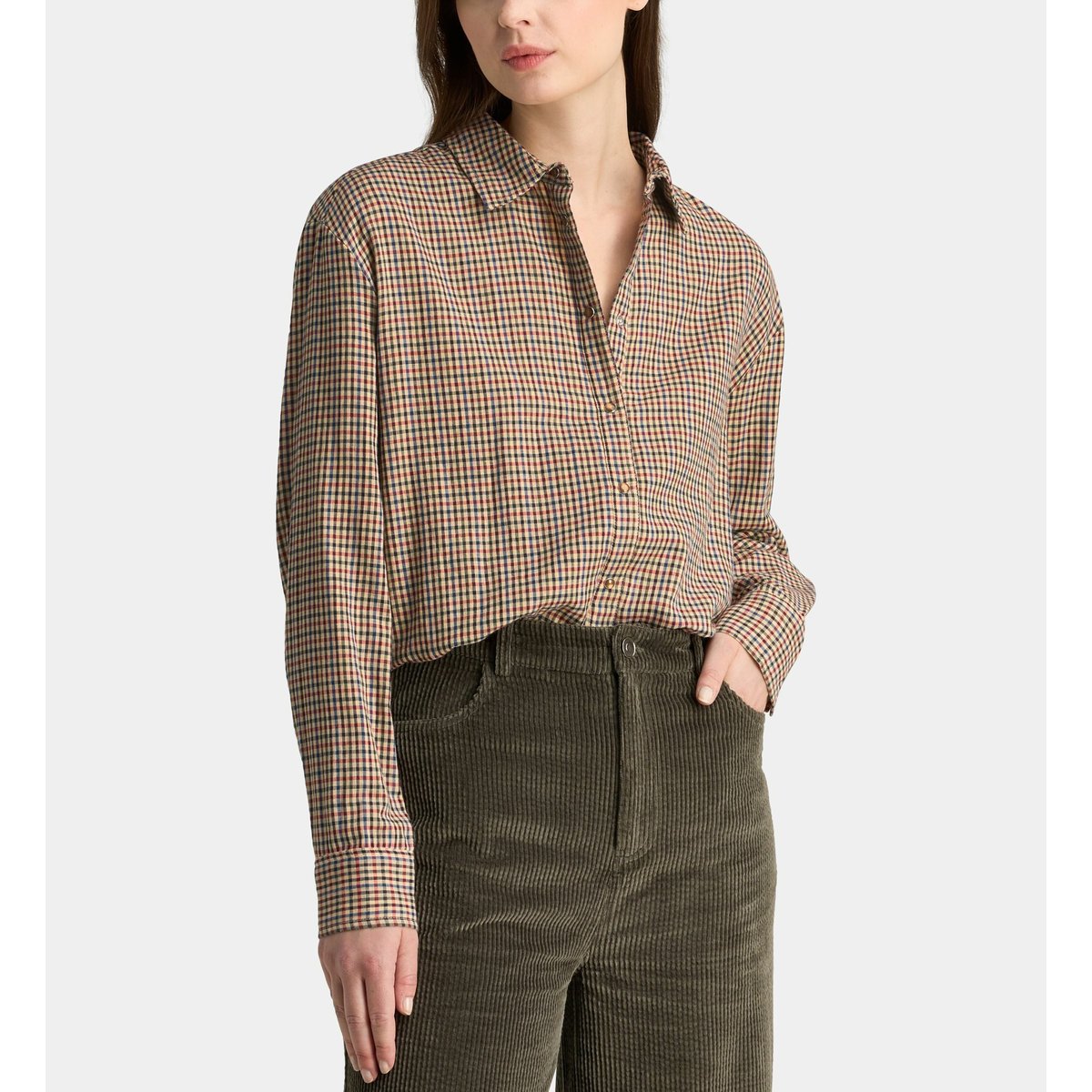Chemise alma ct en coton à carreaux écru et multicolore, GALERIES LAFAYETTE