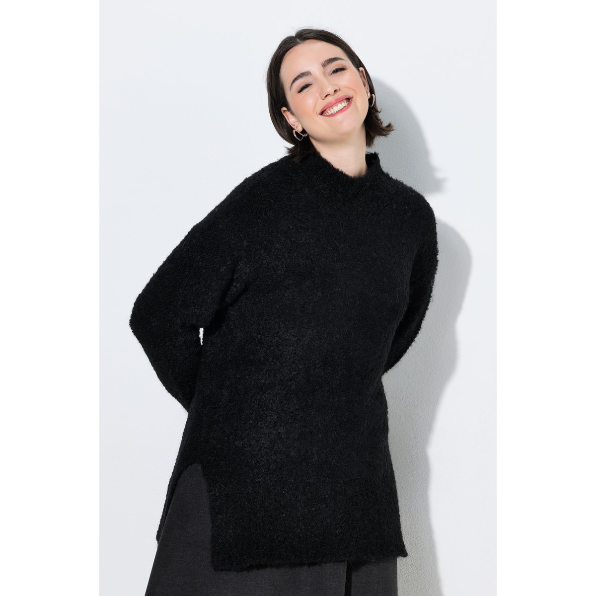 Pull en fine maille bouclée noir, ULLA POPKEN