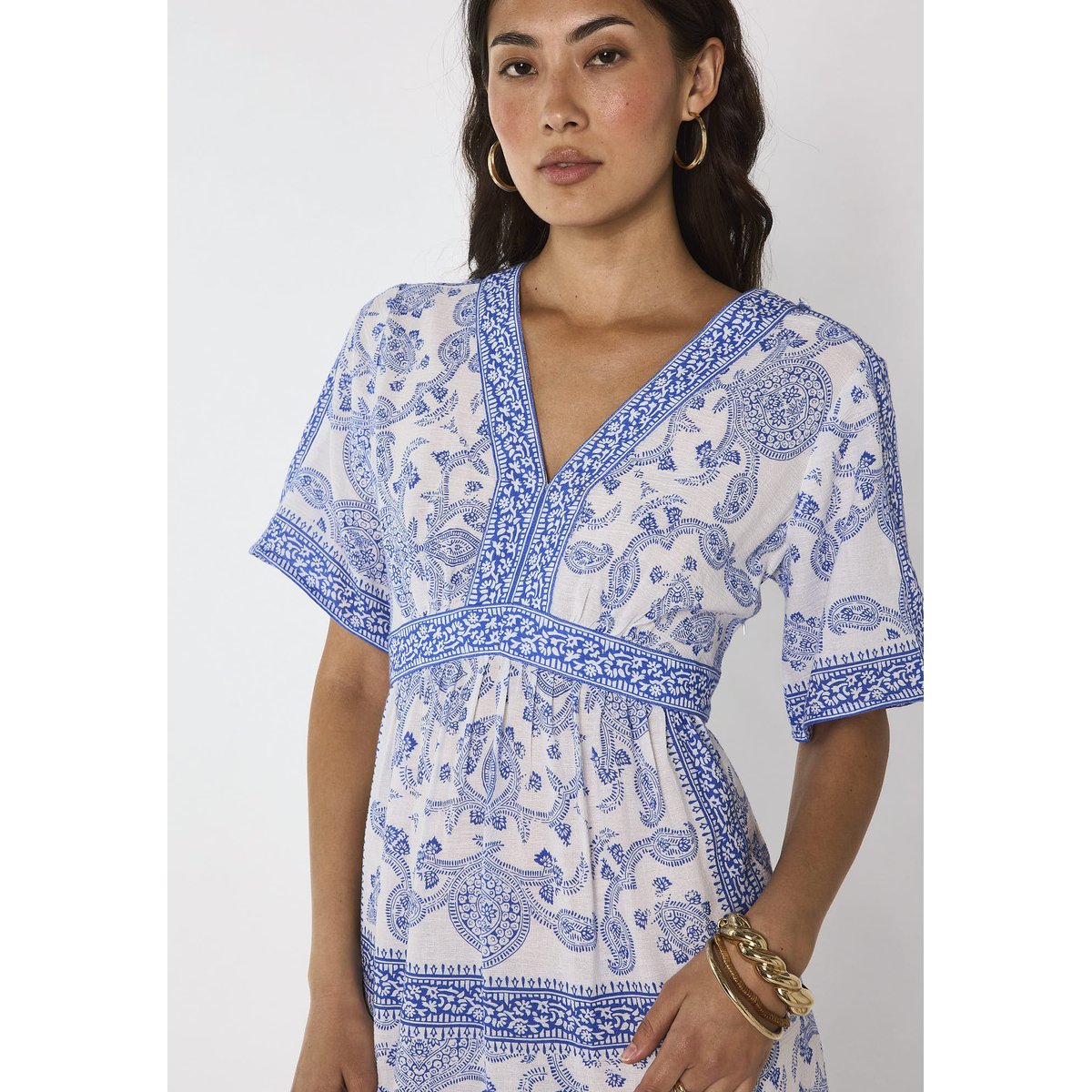 Robe imprimée à manches courtes en coton mélangé PRUNELLE bleu roi, Maison 123