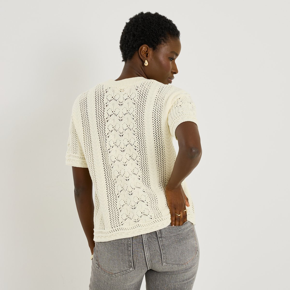 Pull manches courtes blanc cassé ecru, GRAIN DE MALICE