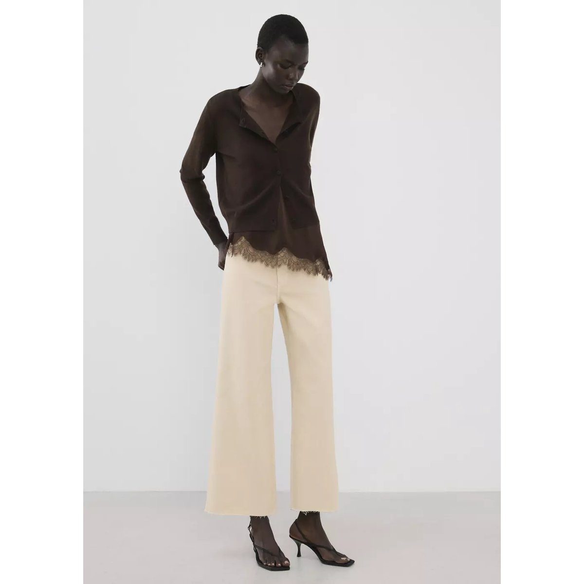 Jean style jupe-culotte Catherin taille haute vanille, MANGO