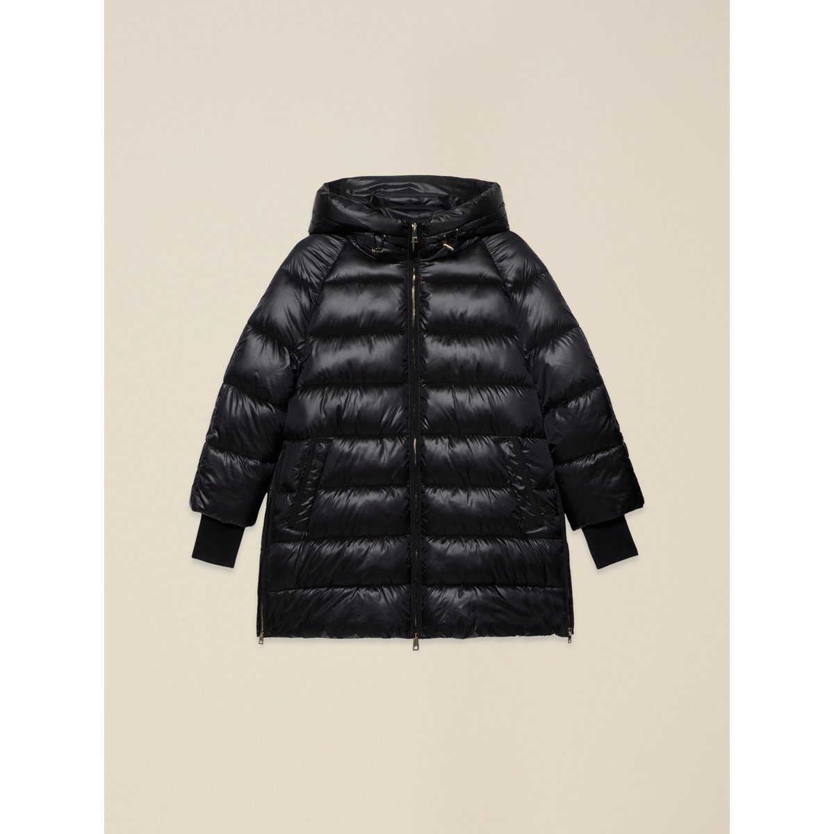 Veste matelassée midi avec capuche noir, OLTRE