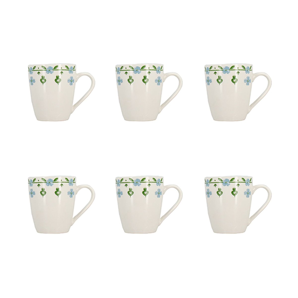 Lot de 6 mugs 36cl en porcelaine, PRIMAVERA blanc-bleu, NOVASTYL
