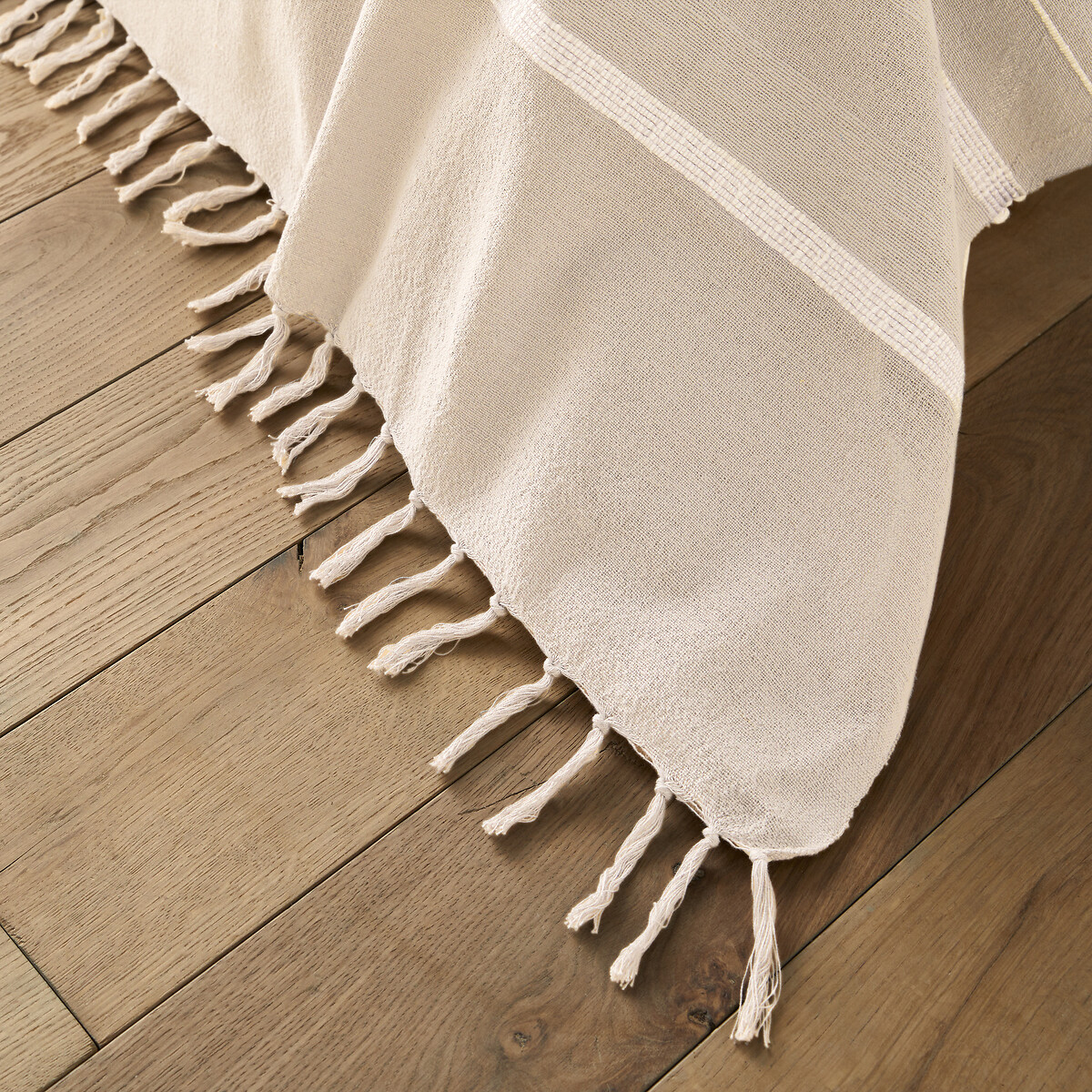 Dessus de lit frangé rayé coton, Nedo beige taupe clair/écru, LA REDOUTE INTERIEURS