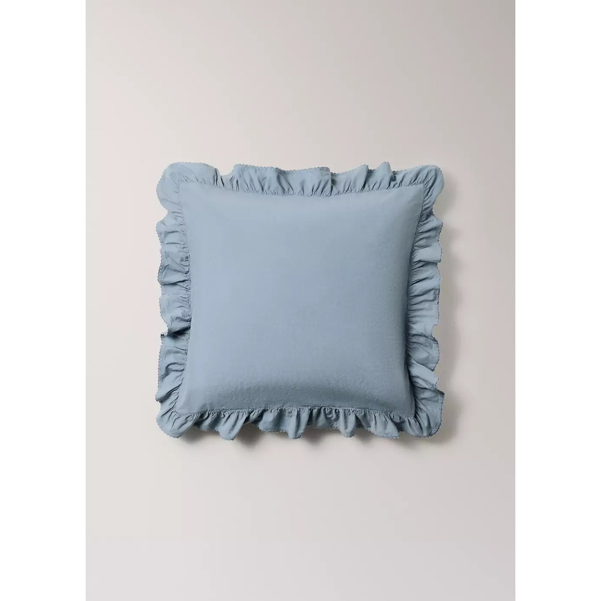 Deux taies d’oreiller coton lavé volant détail dentelle 60x60 cm bleu, MANGO HOME