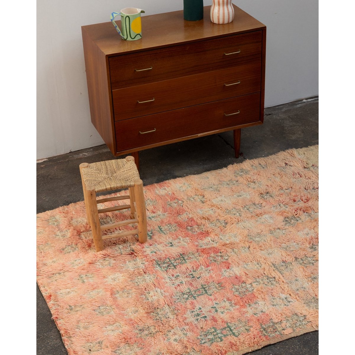 Tapis rose et turquoise en laine Olivier N°40 - Bon état rose, DEBONGOUT