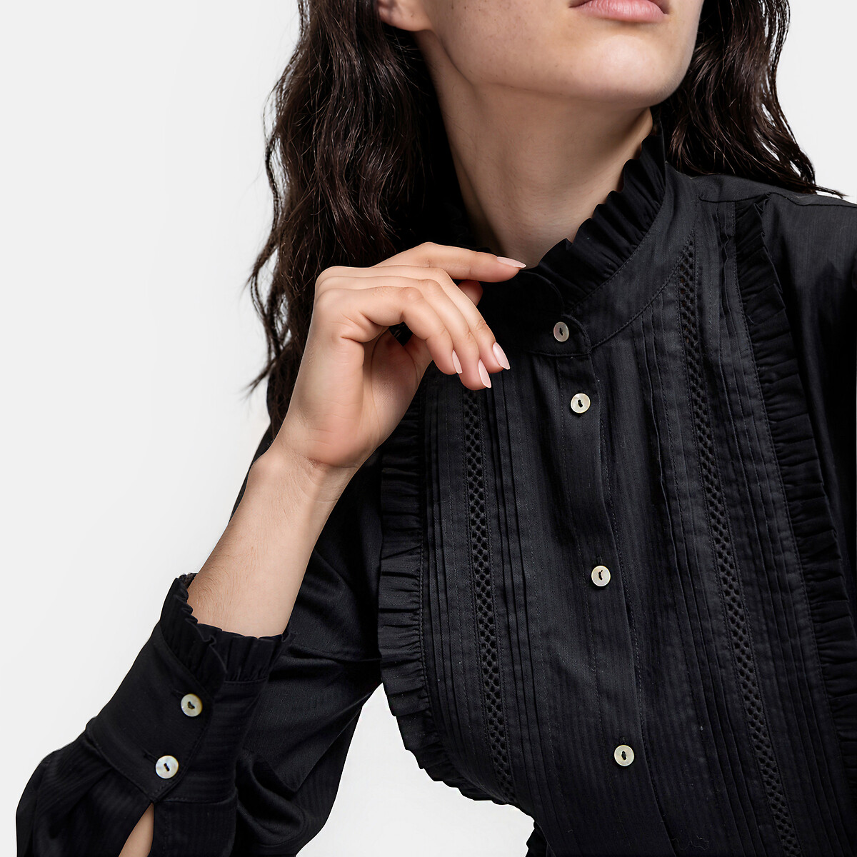 Blouse col victorien manches longues avec plastron noir, LA REDOUTE COLLECTIONS