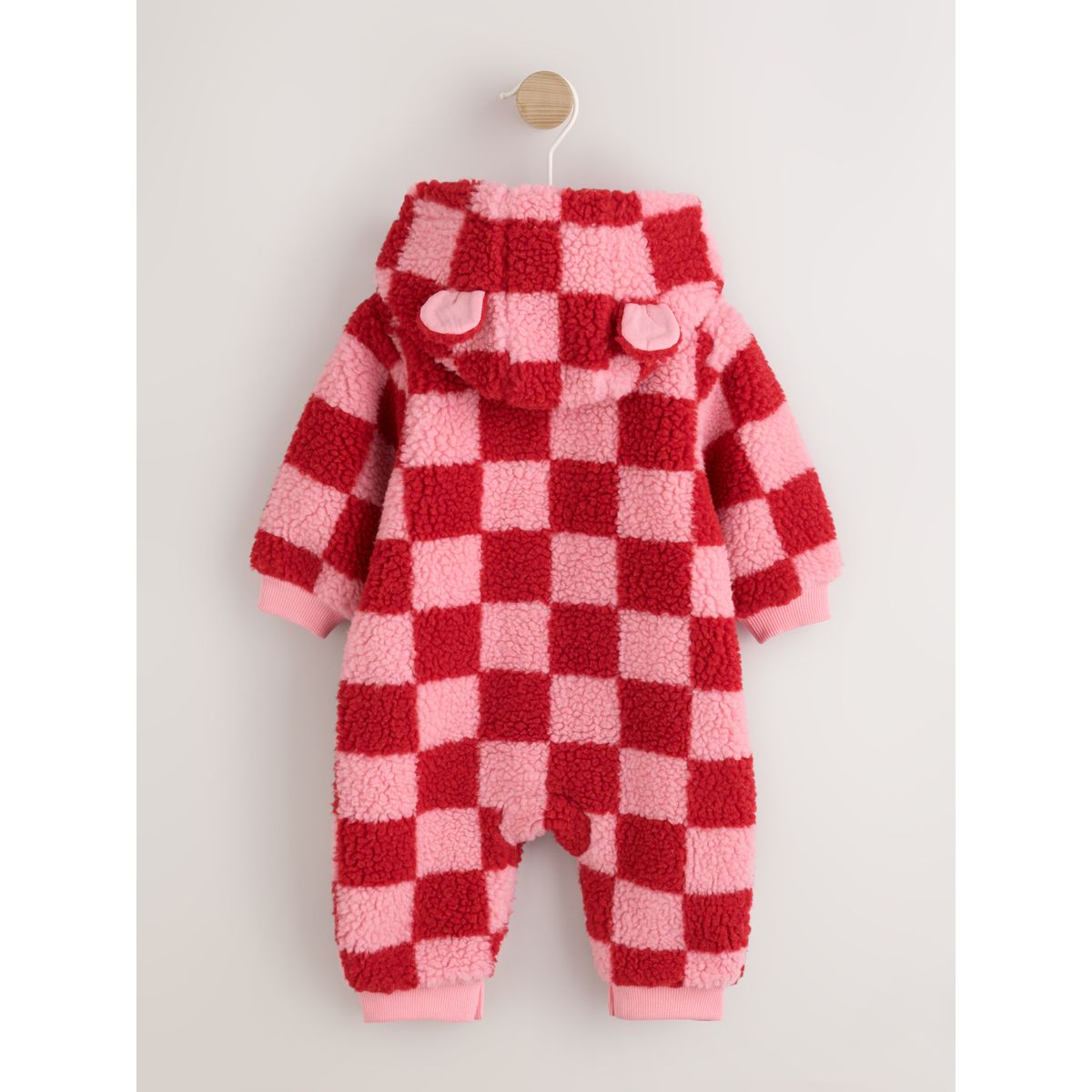 Combinaison à capuche pour bébé en borgana damier rose et rouge, NEXT