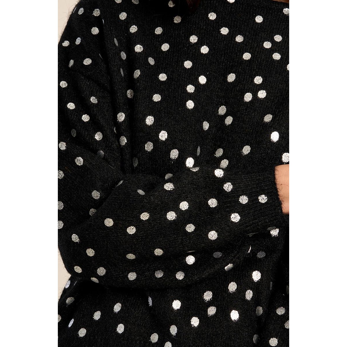 Pull col bateau, motif pois black / silver, MOLLY BRACKEN