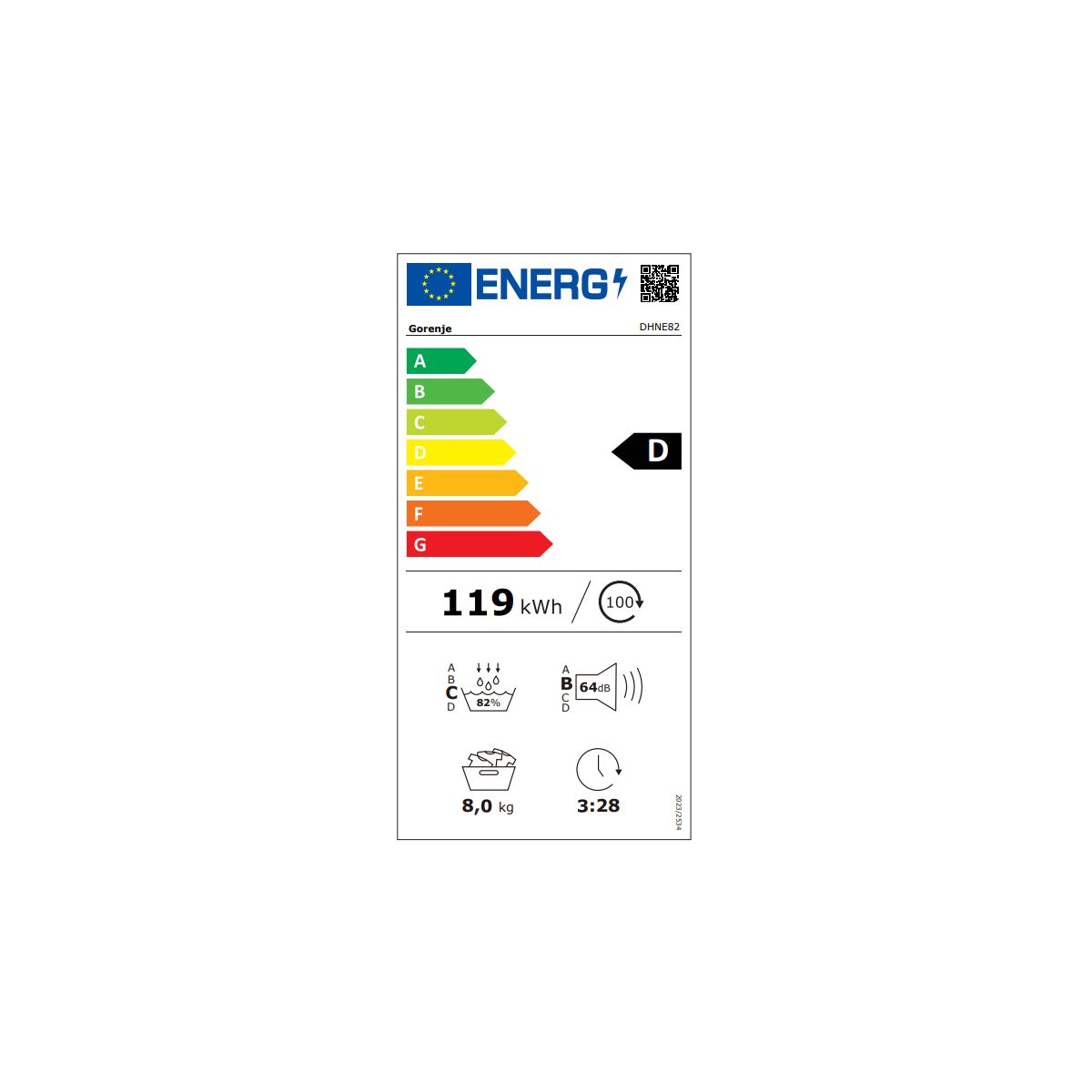 Sèche linge pompe à chaleur DHNE82 couleur unique, GORENJE