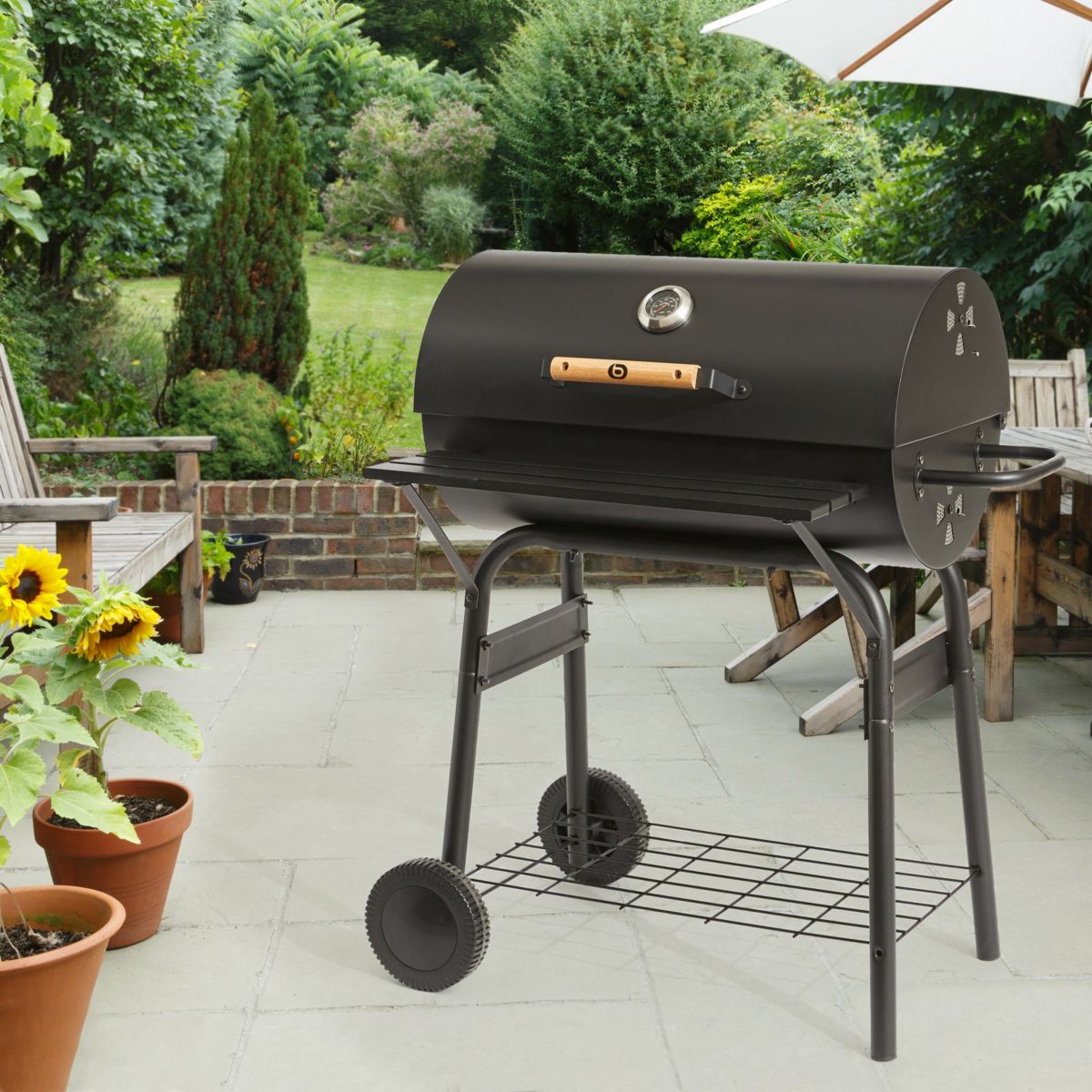 Barbecue charbon EBCA1 noir sur chariot, 62x35 cm noir, ESSENTIEL B