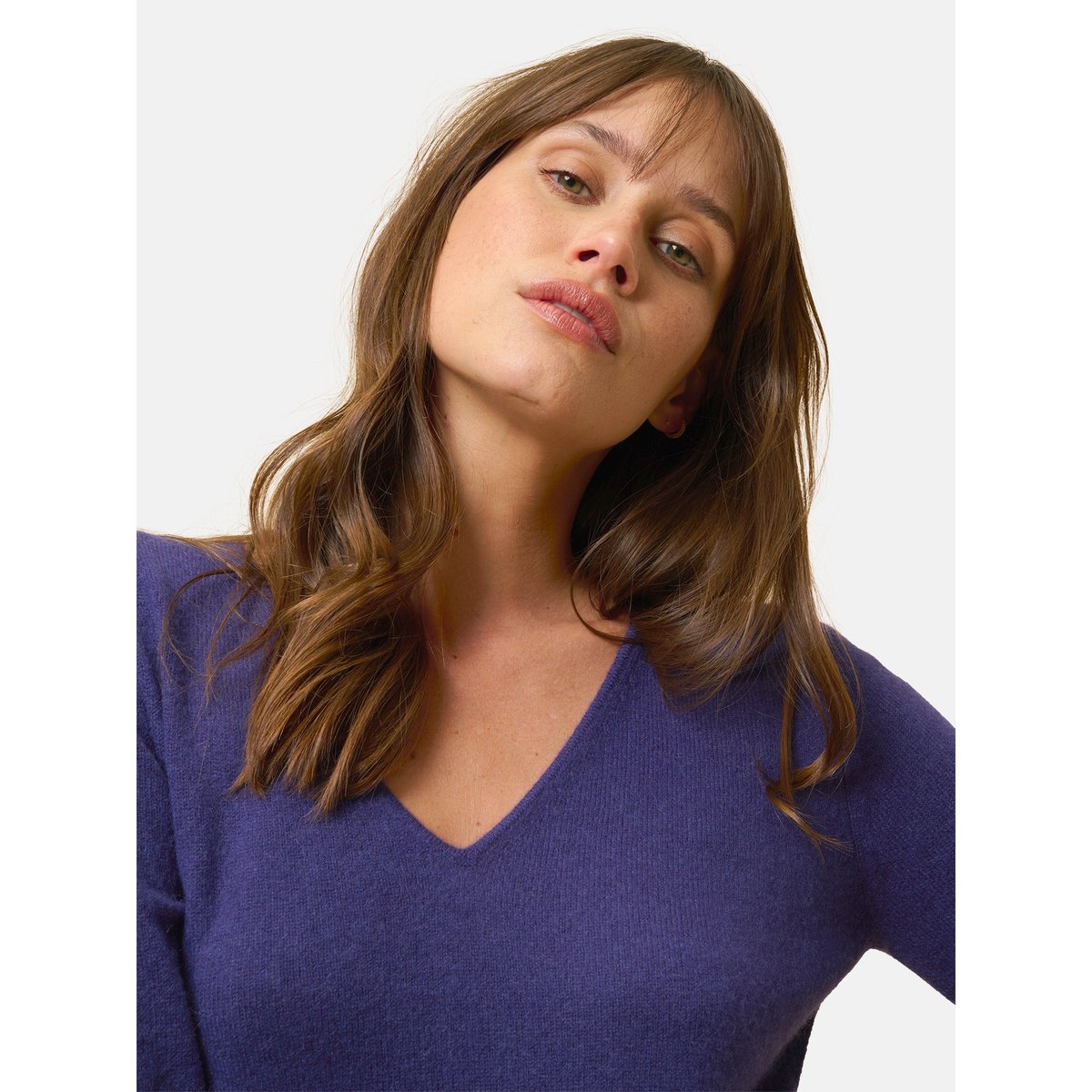 Robe Col V Purple Tracy violet foncé, JUST CASHMERE