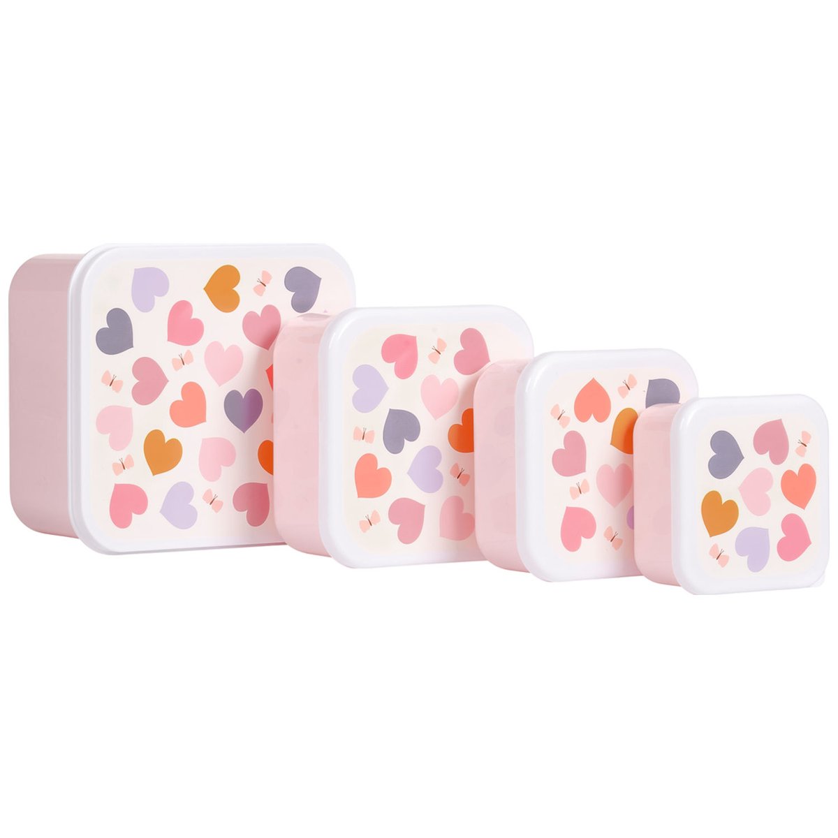 Lot de 4 boîtes à goûter rose, orange, violet, A LITTLE LOVELY COMPANY