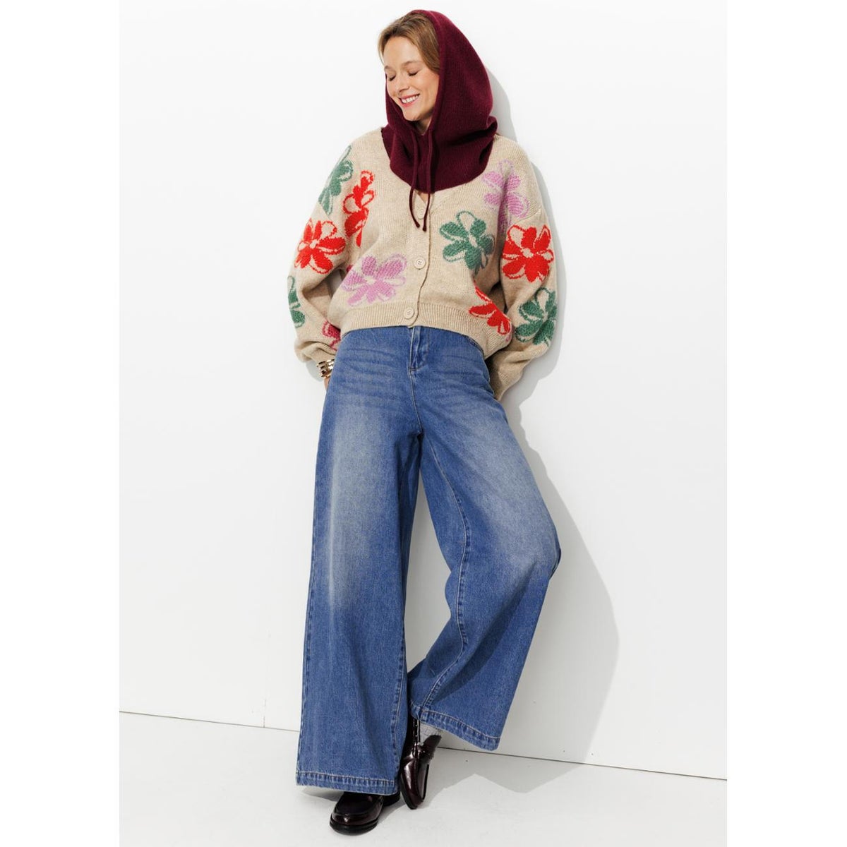 Cardigan à fleurs imprimé écru, PROMOD