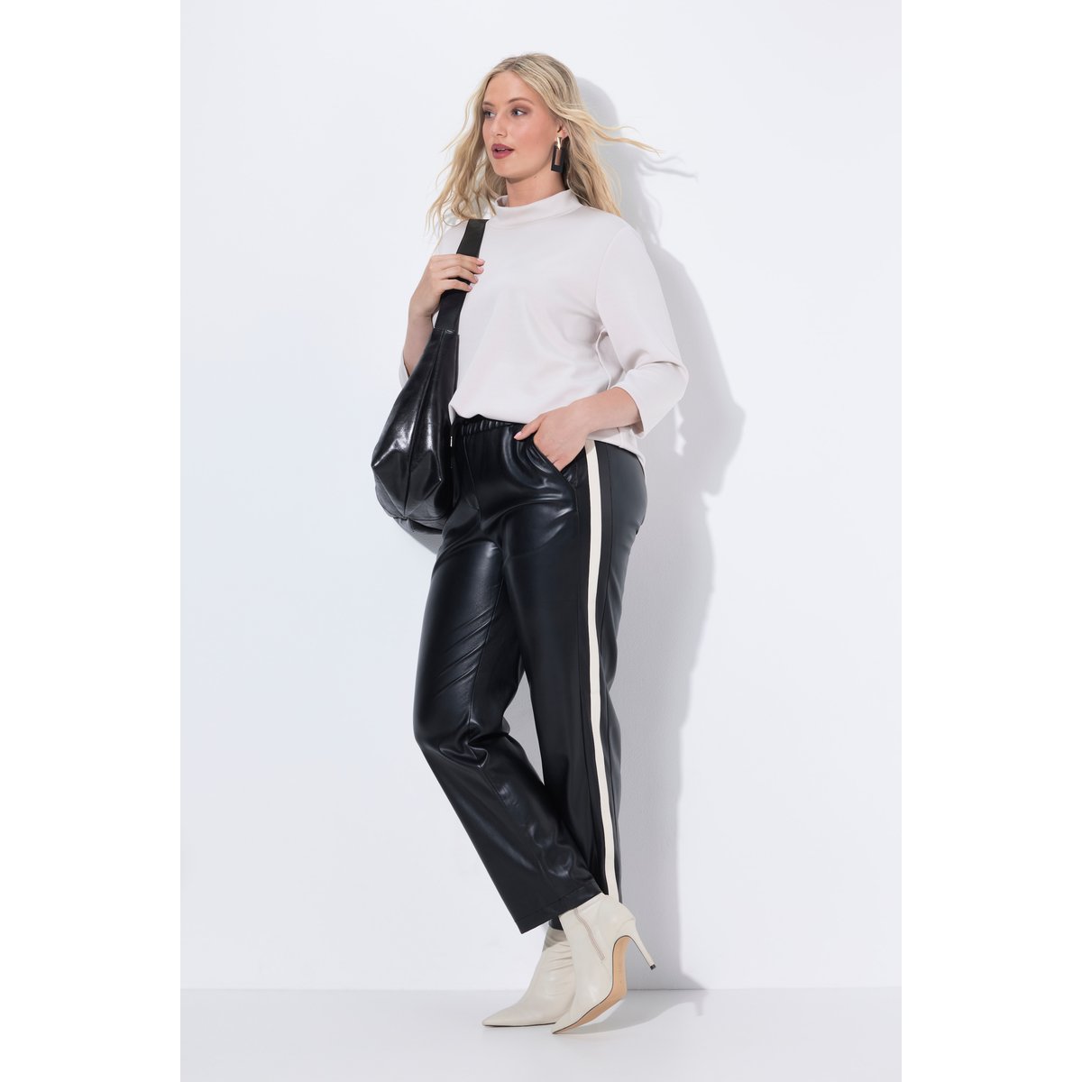 Pantalon à jambe droite et taille élastique noir, ULLA POPKEN