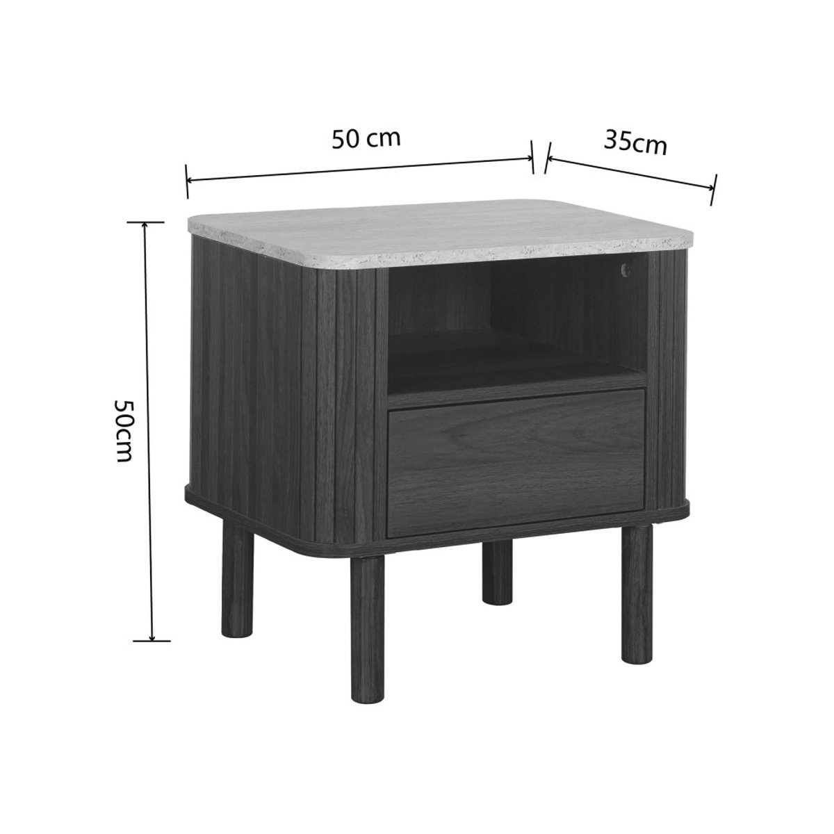 Table de chevet 1 tiroir en bois effet travertin- MAYA bois foncé, DRAWER