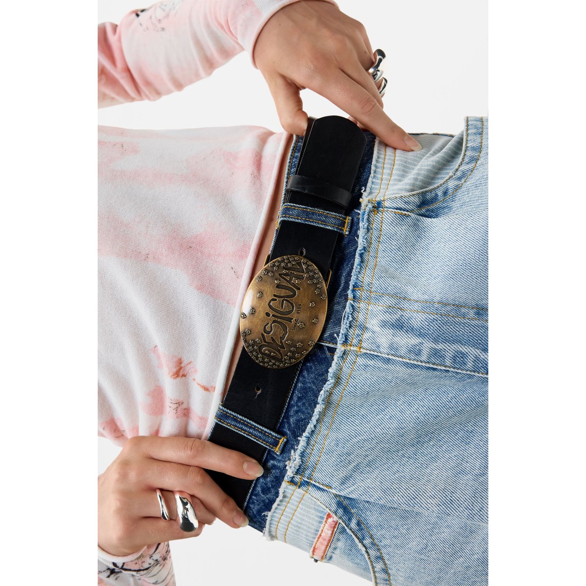 Ceinture cuir boucle logo noir, DESIGUAL