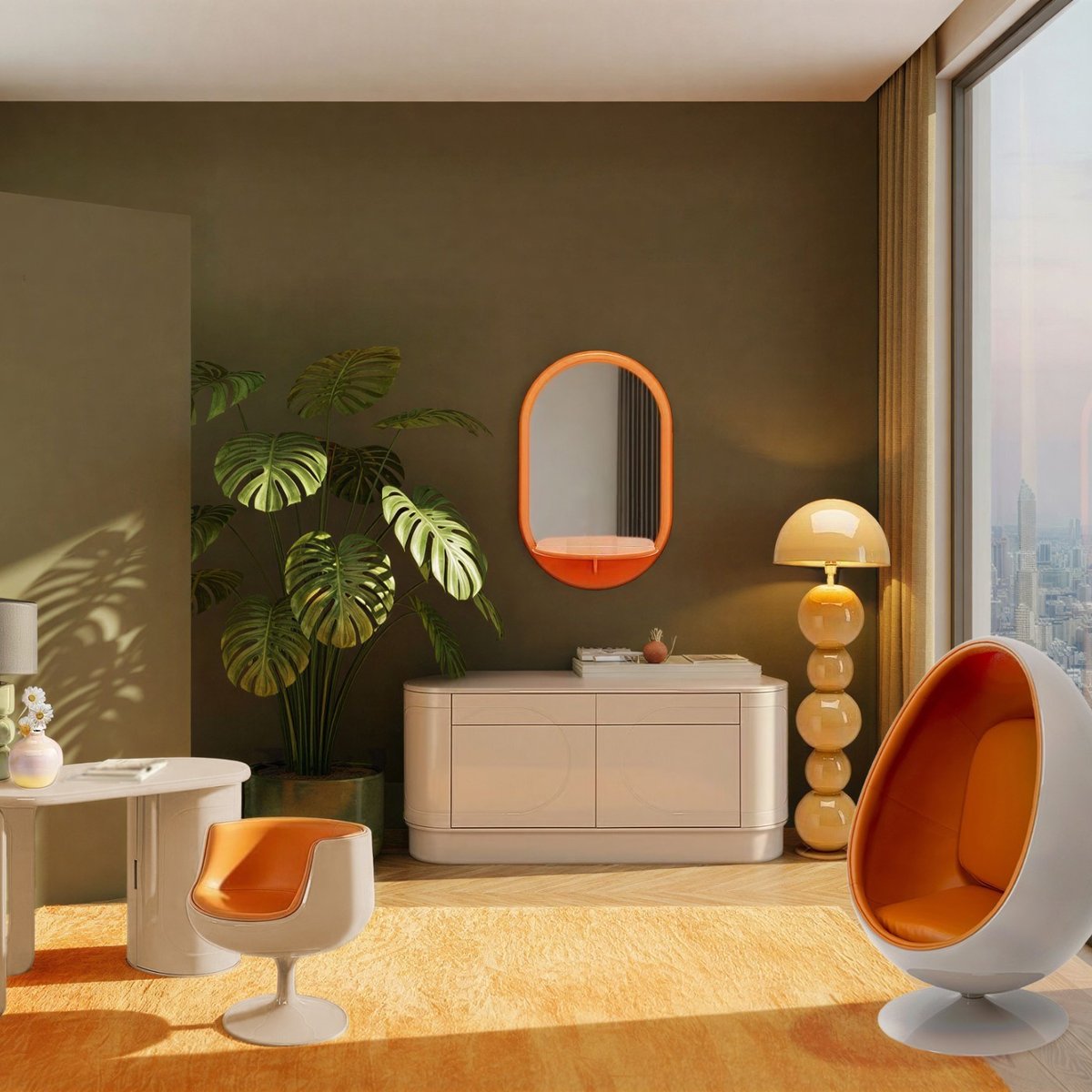 Buffet ovale 2 portes 2 tiroirs, GROOVE marron, KARE DESIGN