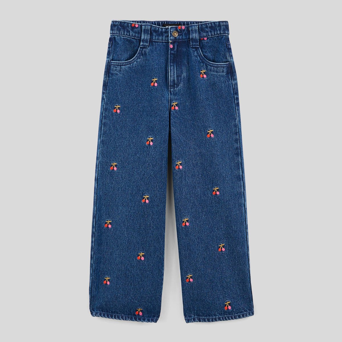 Jean large brodé dark blue stone, MONOPRIX