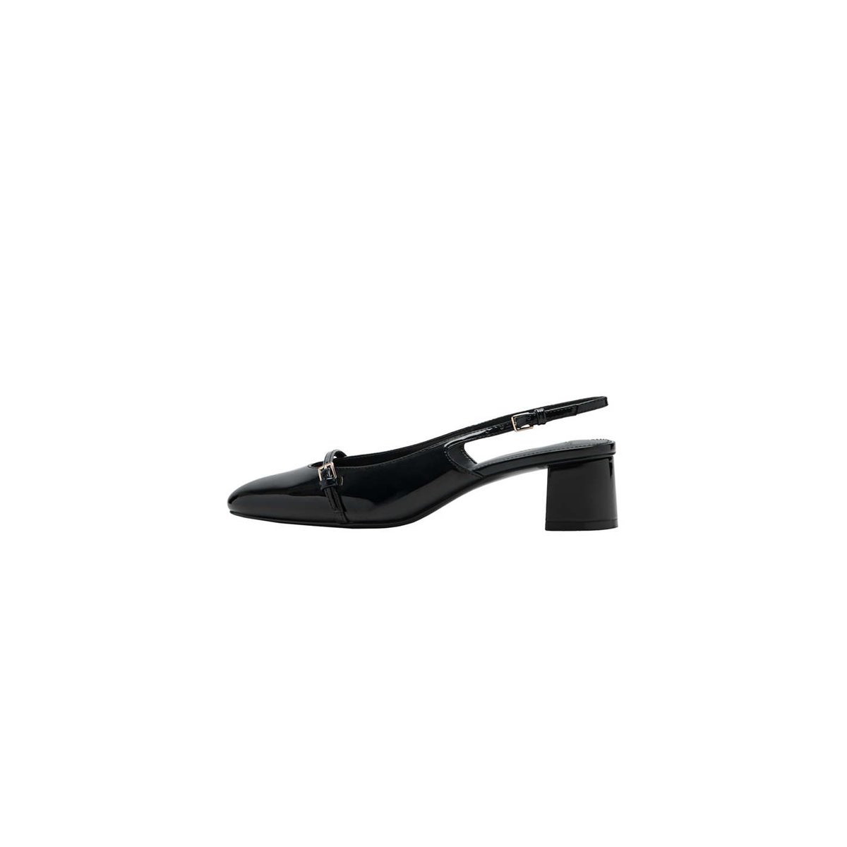 Chaussures à talon en cuir verni avec brides à boucle noir, MANGO