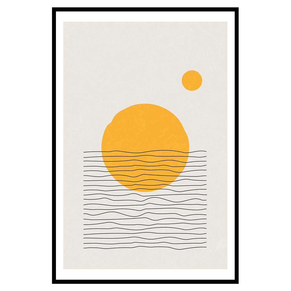 Affiche encadrée soleil abstrait minimaliste affiche + cadre en métal - noir, HEXOA