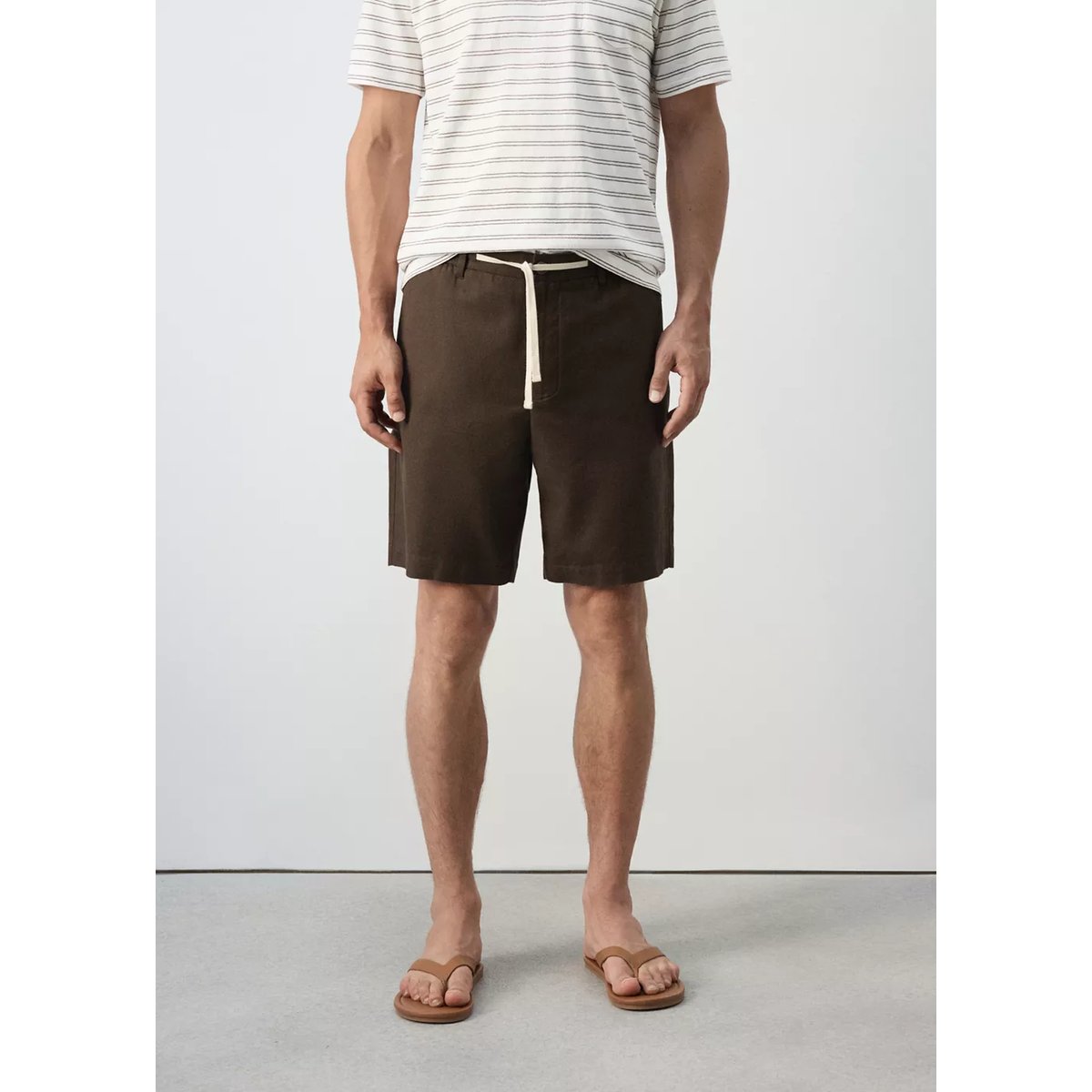 Bermuda relaxed fit en mélange de coton et lin marron, MANGO MAN