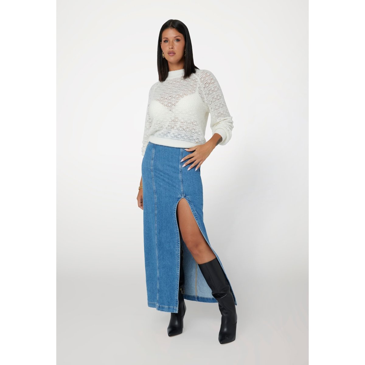 Pull Ajouré Laine Mélangée blanc, GUESS