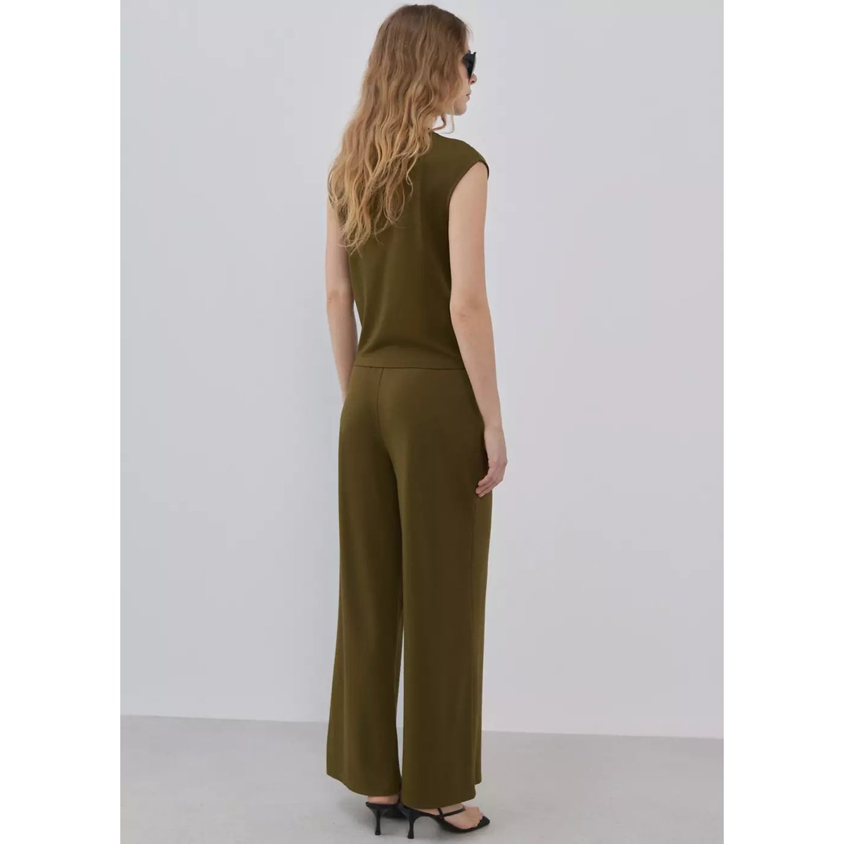Pantalon droit taille élastique kaki, MANGO