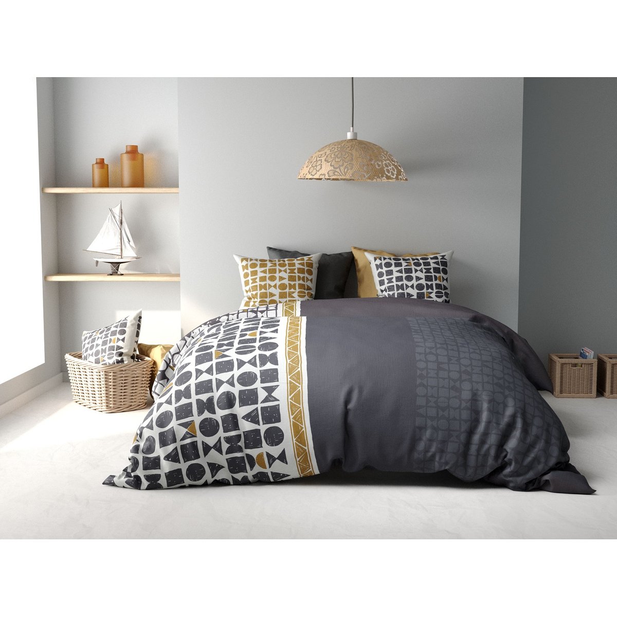 Parure de lit reversible Union gris, EDEN