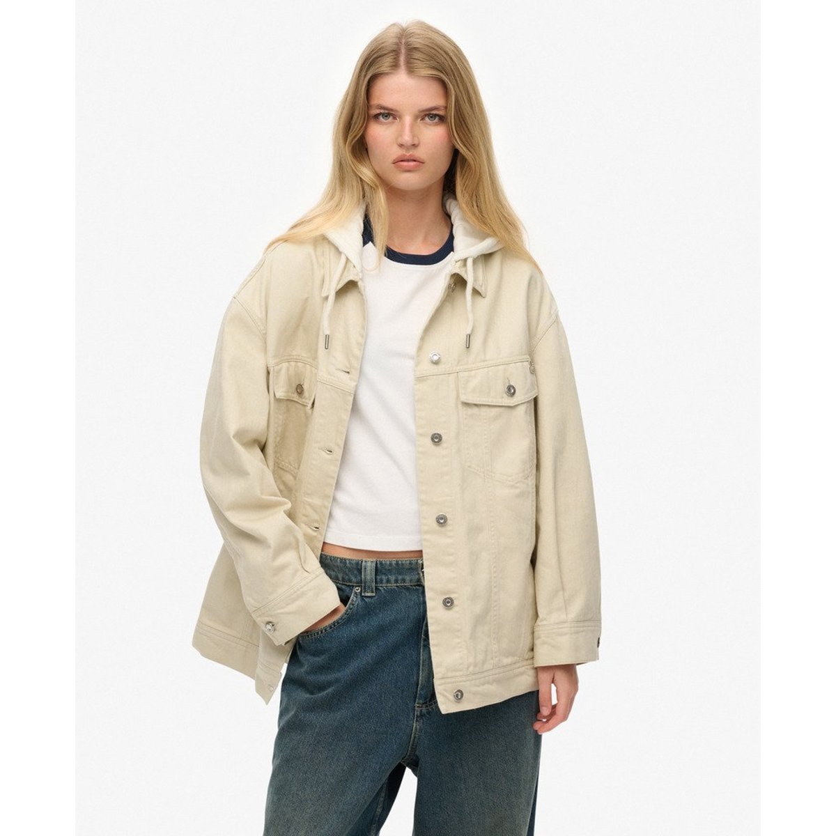 Veste Trucker à Capuche Décontractée oat bran, SUPERDRY