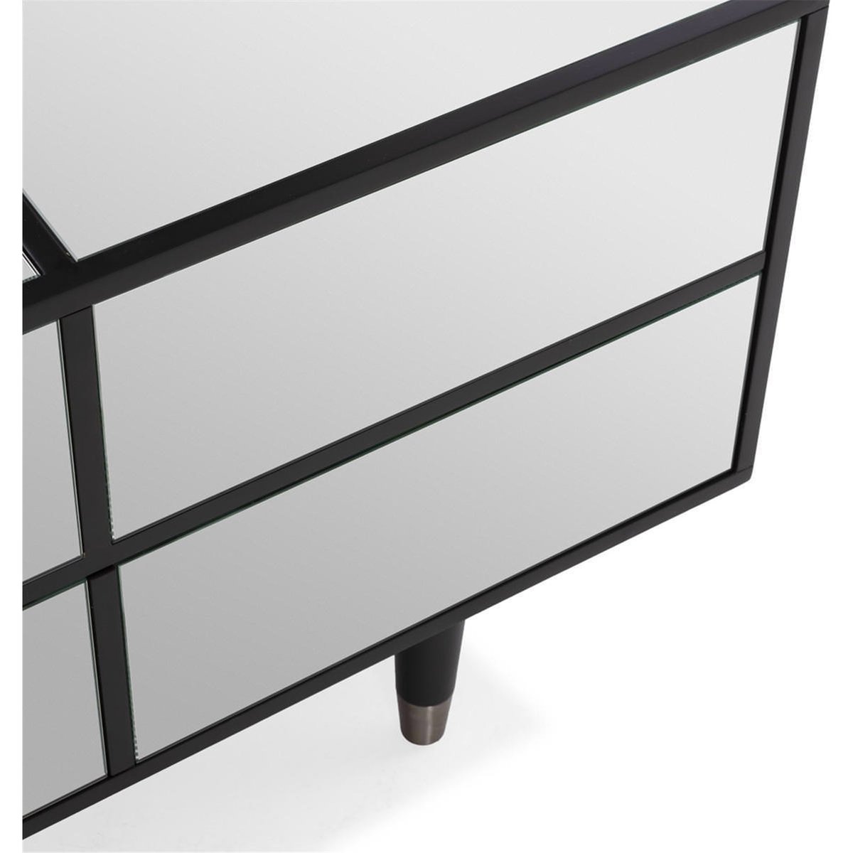 Meuble tv avec miroir, 6 Tiroirs noir et miroir fumé, RECOLLECTION