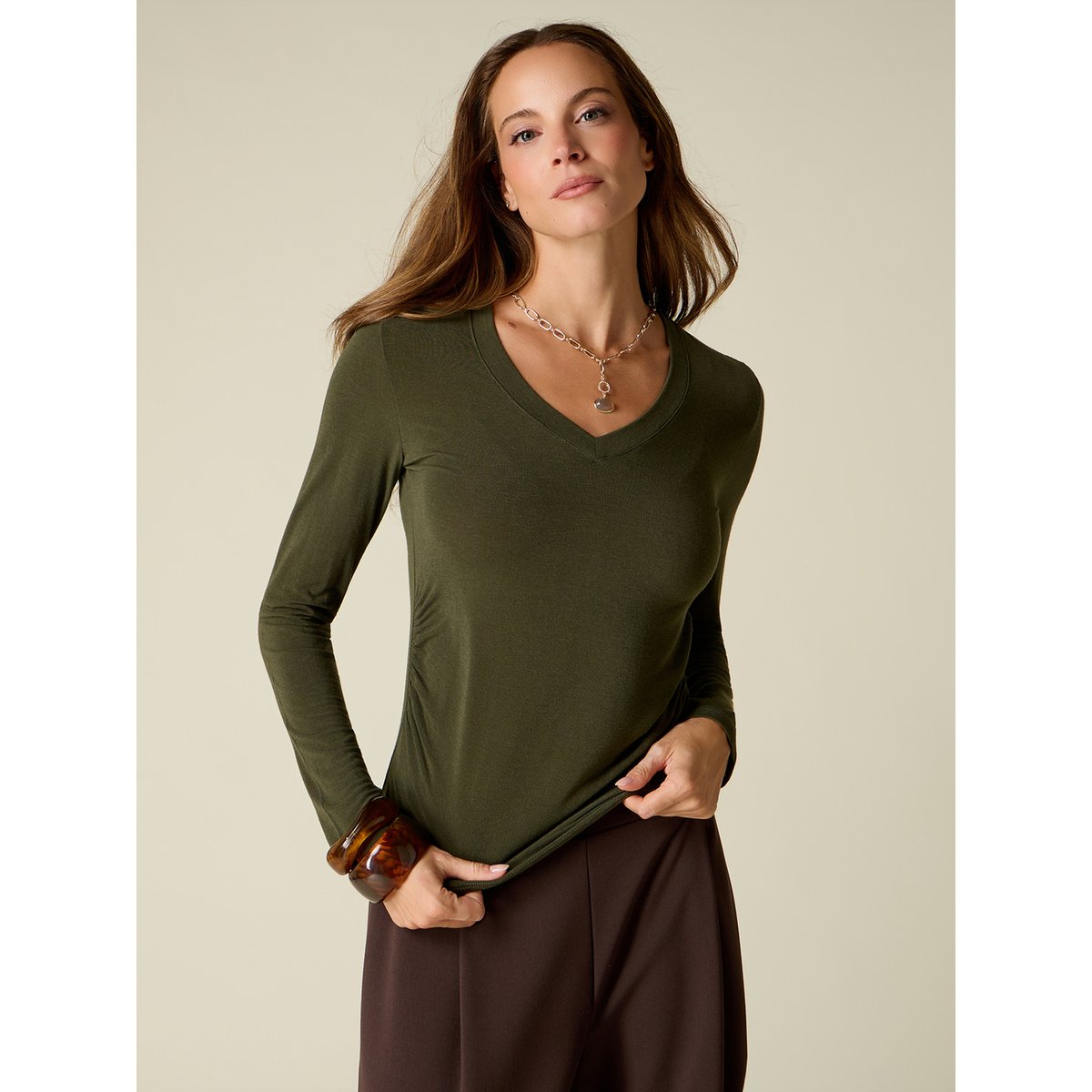 T-shirt col en V burgundy, OLTRE
