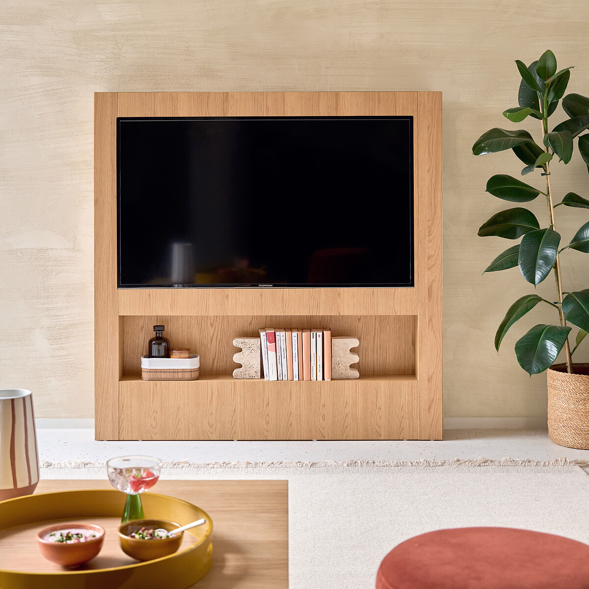 Tv-meubel voor wandmontage, eiken fineer, met 1 nis, LASTER eikkleur, LA REDOUTE INTERIEURS