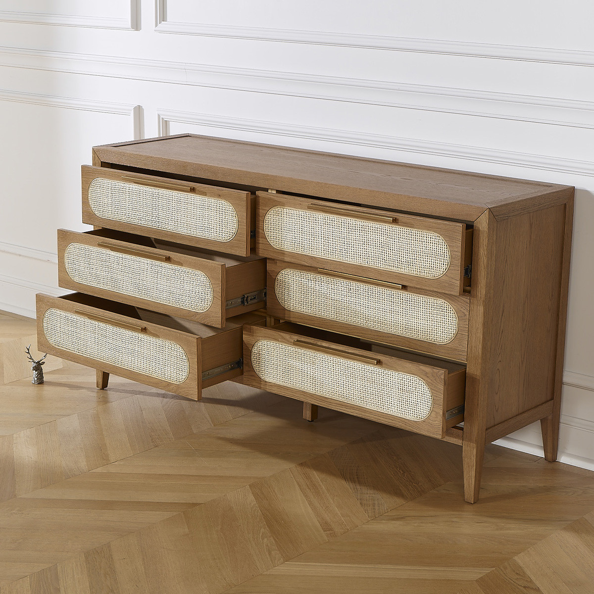Commode 6 tiroirs en chêne et cannage MONTANA marron, ROBIN DES BOIS