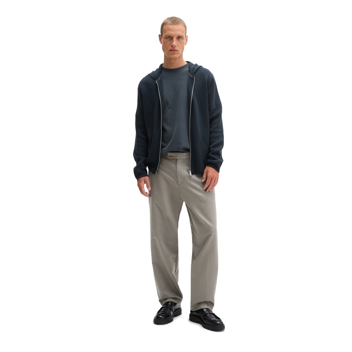 Cardigan à capuche regular en coton biologique certifié bleu, MARC O'POLO