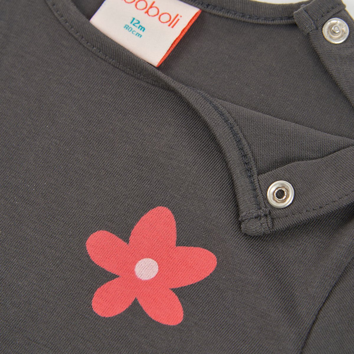 T-shirt maille fille imprimé fleurs gris, BOBOLI