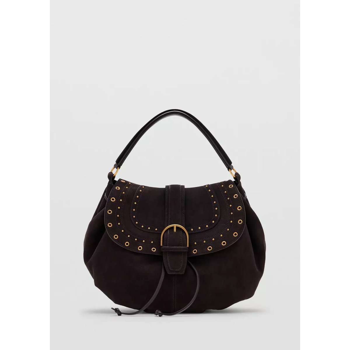 Sac clouté cuir chocolat, MANGO