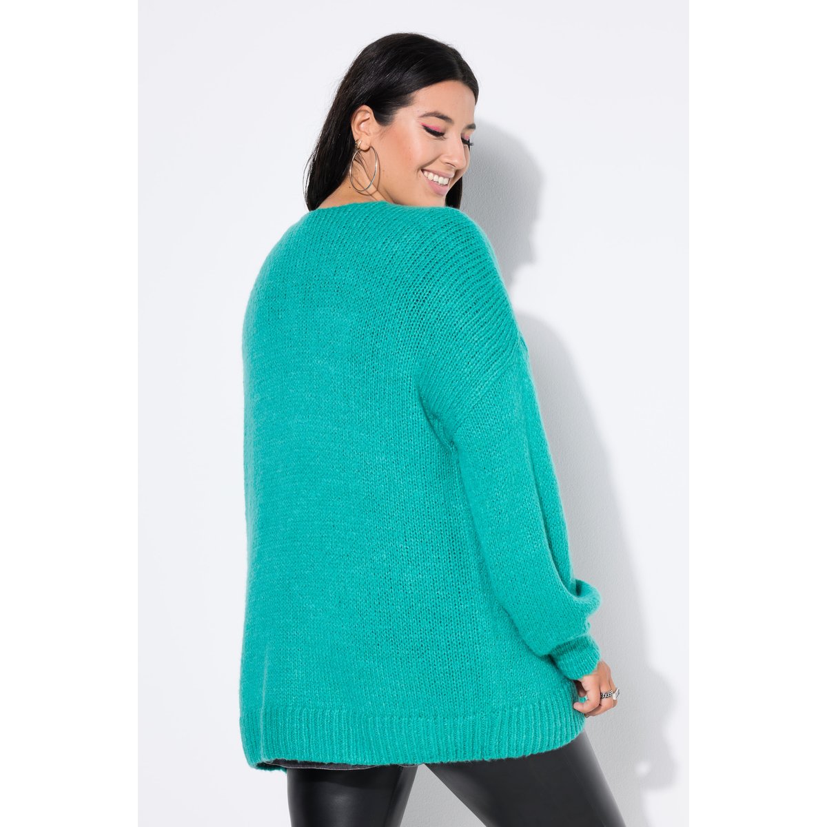 Cardigan oversize, encolure en V vert turquoise, STUDIO UNTOLD